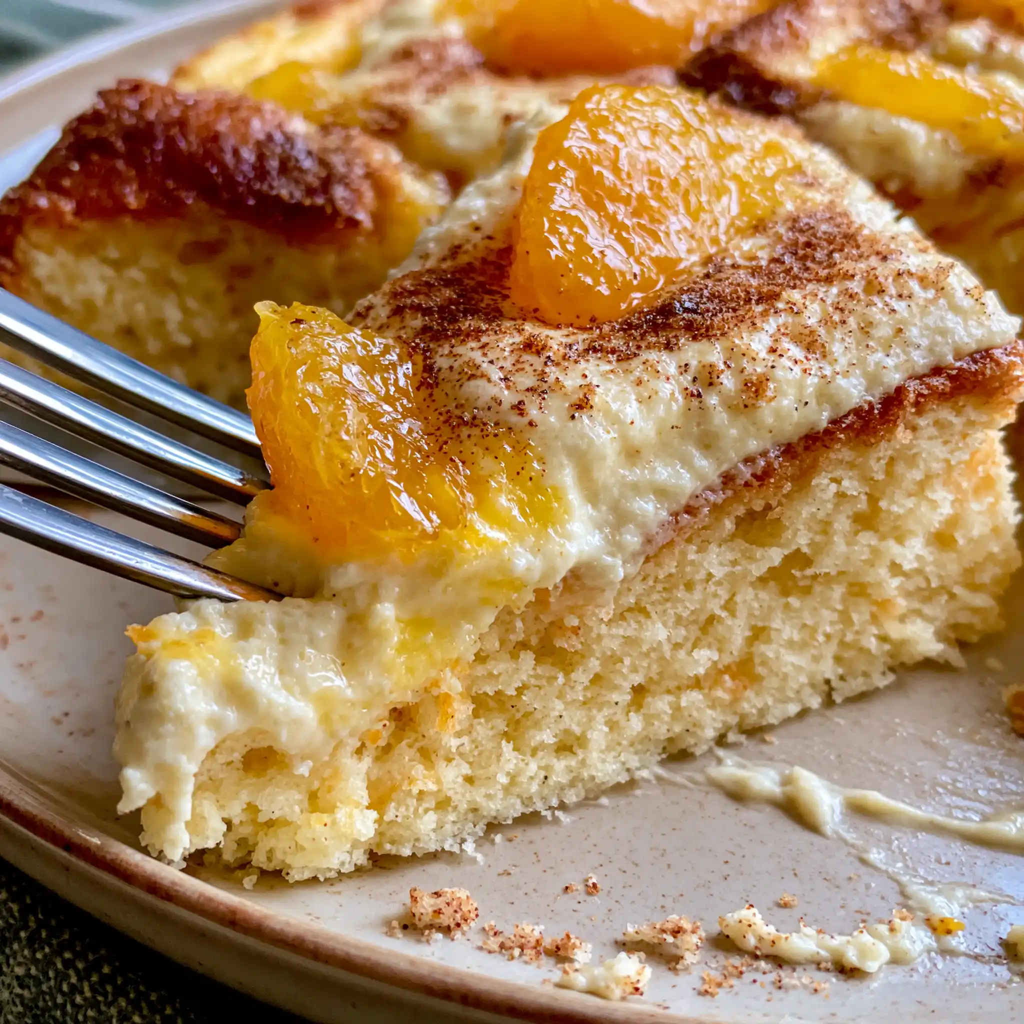 Nahaufnahme von Fantakuchen mit Mandarinen und luftiger Schmand-Sahne-Creme