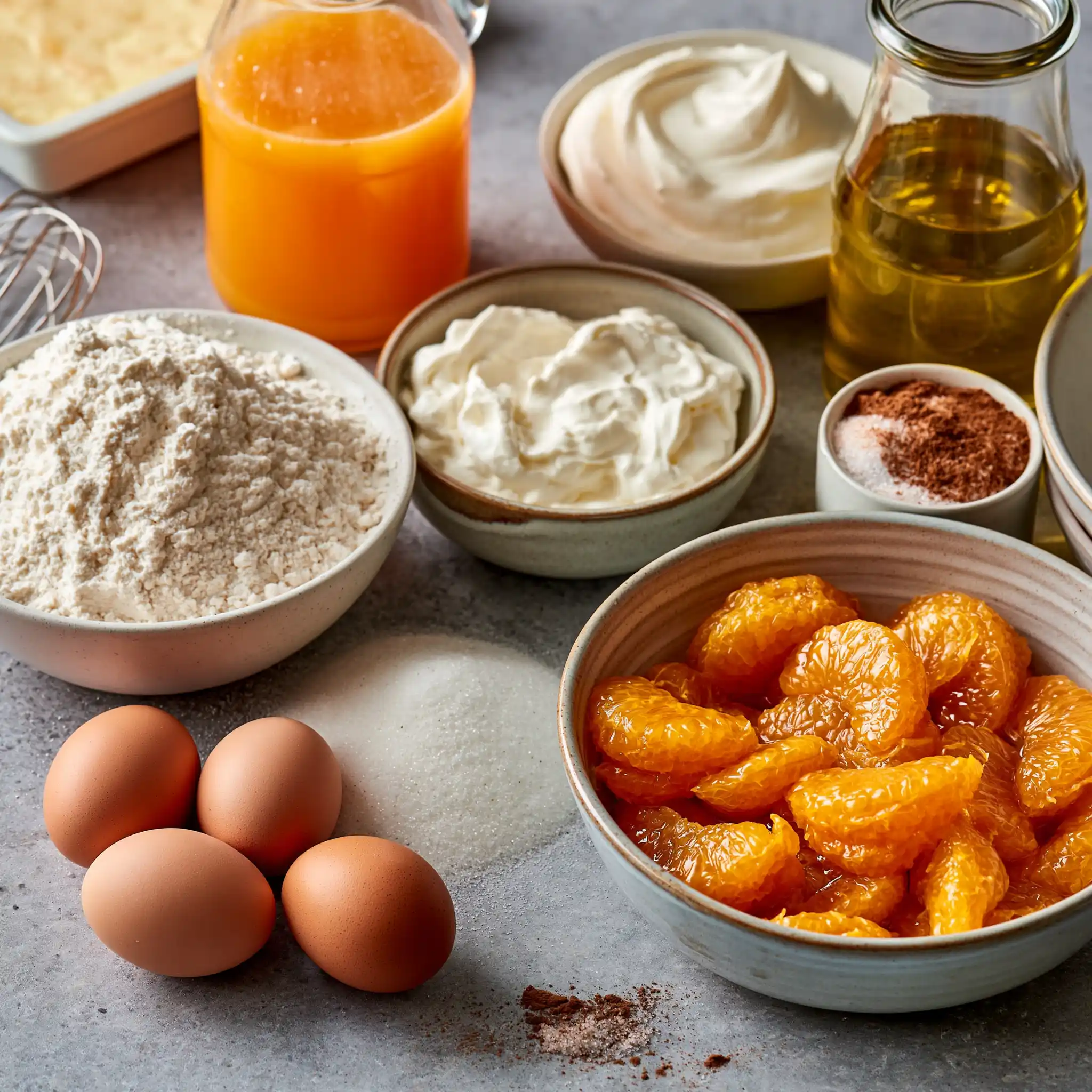 Zutaten für Fantakuchen mit Orangenlimonade, Mandarinen, Schmand und Sahne